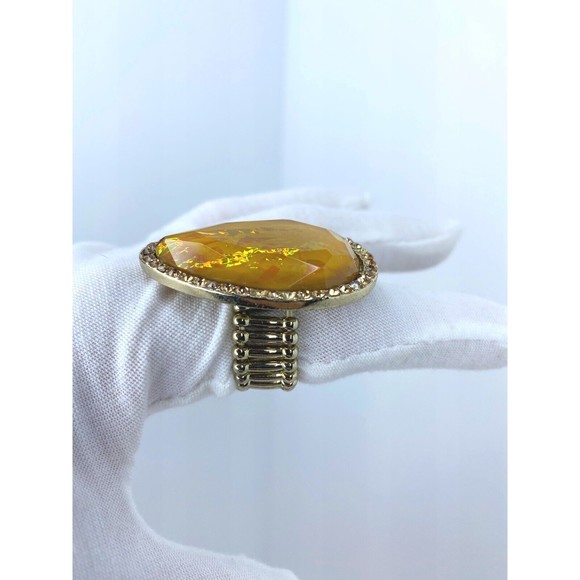 Vintage Design Ladies Ring, Big Amber, Stretchy Band - Picture 2 of 8